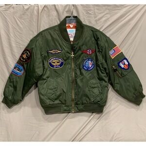 Alpha Industries Jacket Sage Green Youth Size 10-12 MA-1 Bomber Patches